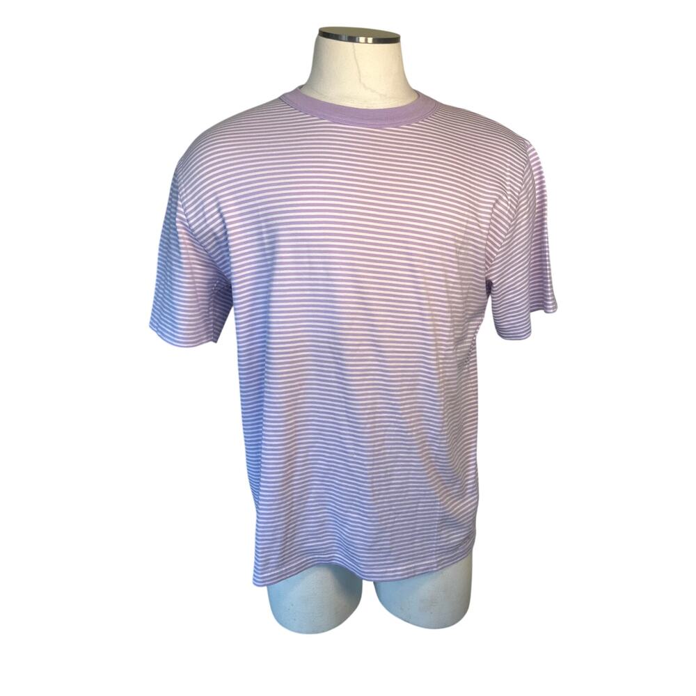 Men XL Armor Lux Short Slv Tee T-Shirt Top Lavender Milk Organic Stripe France - Picture 2 of 7